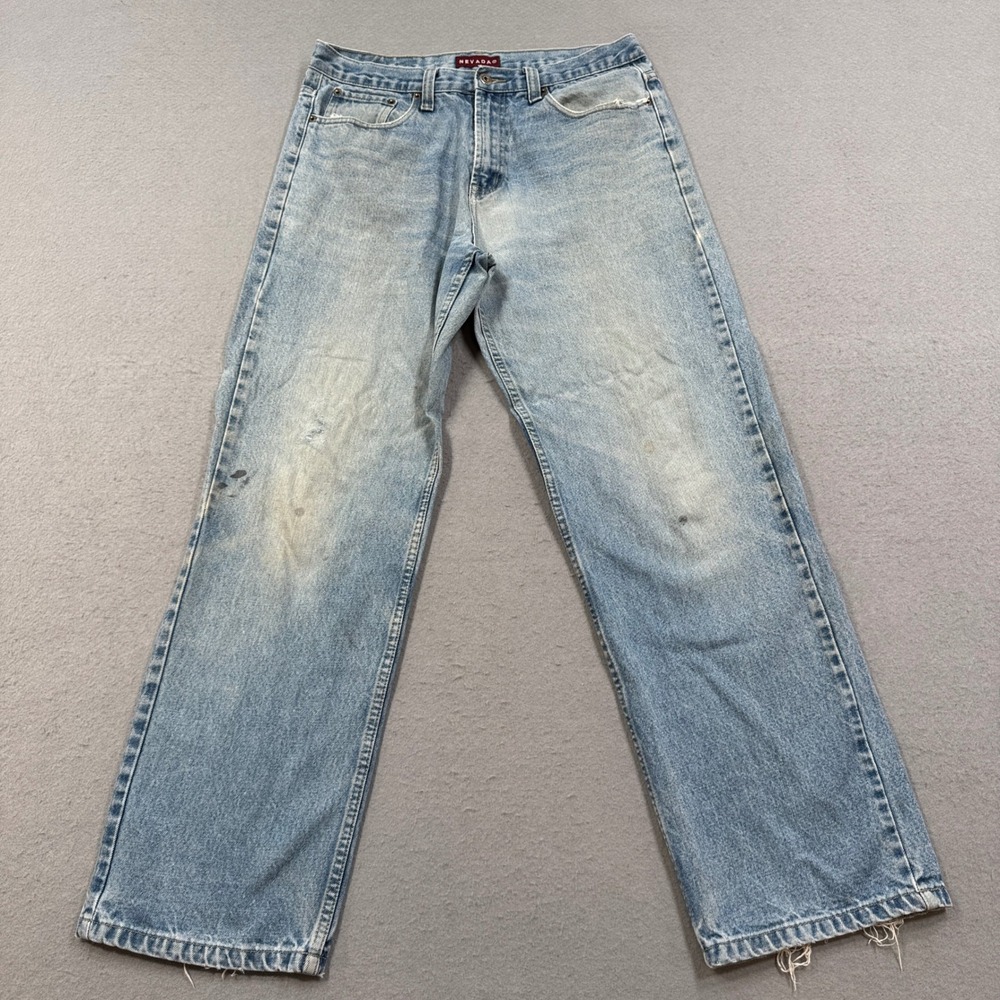 Nevada Jeans Men's 34x32 Blue Light Wash Straight Leg High Rise Cotton Rugged